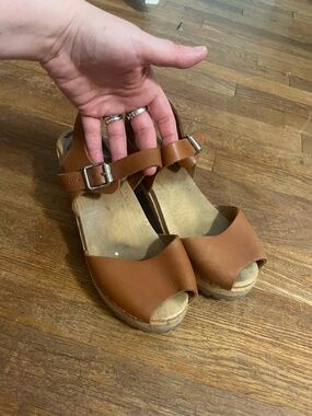 MIA Swedish Women’s Tan Leather Open-Toe Wedge Sandals